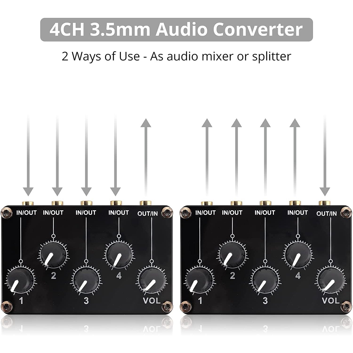 PROZOR 4 Channel Stereo Audio Mixer, 3.5mm Input/Output Mini Passive