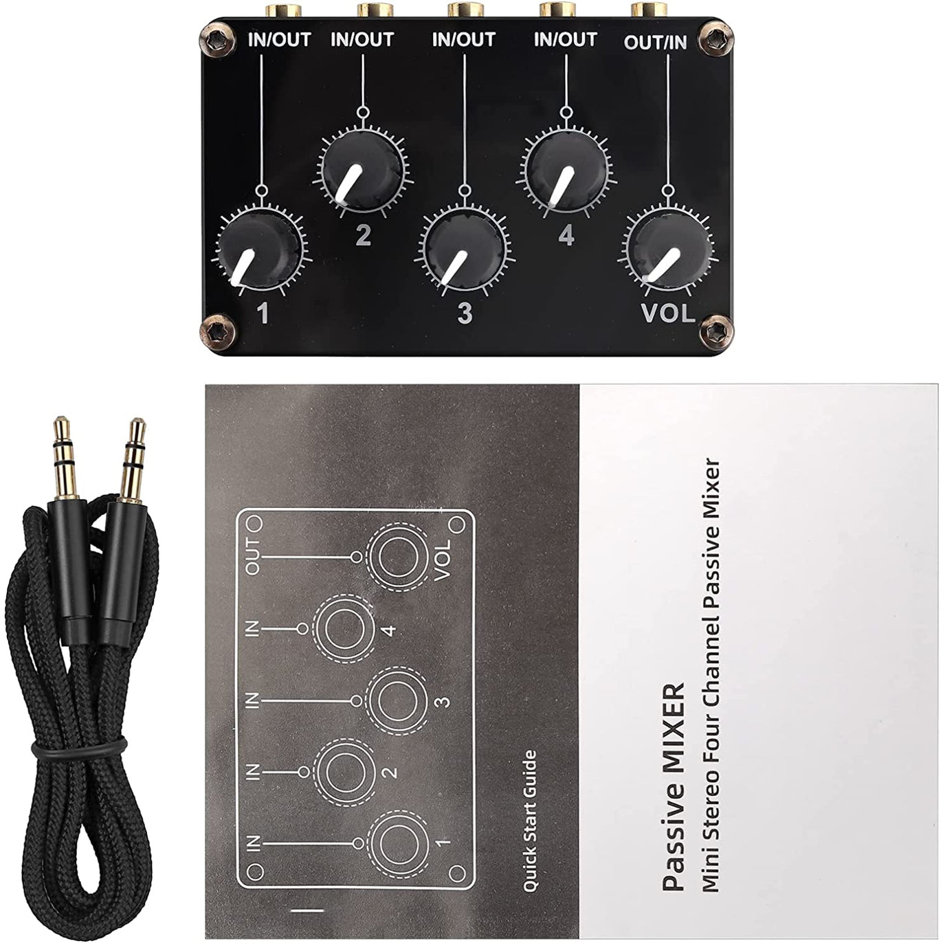 PROZOR 4 Channel Stereo Audio Mixer, 3.5mm Input/Output Mini Passive