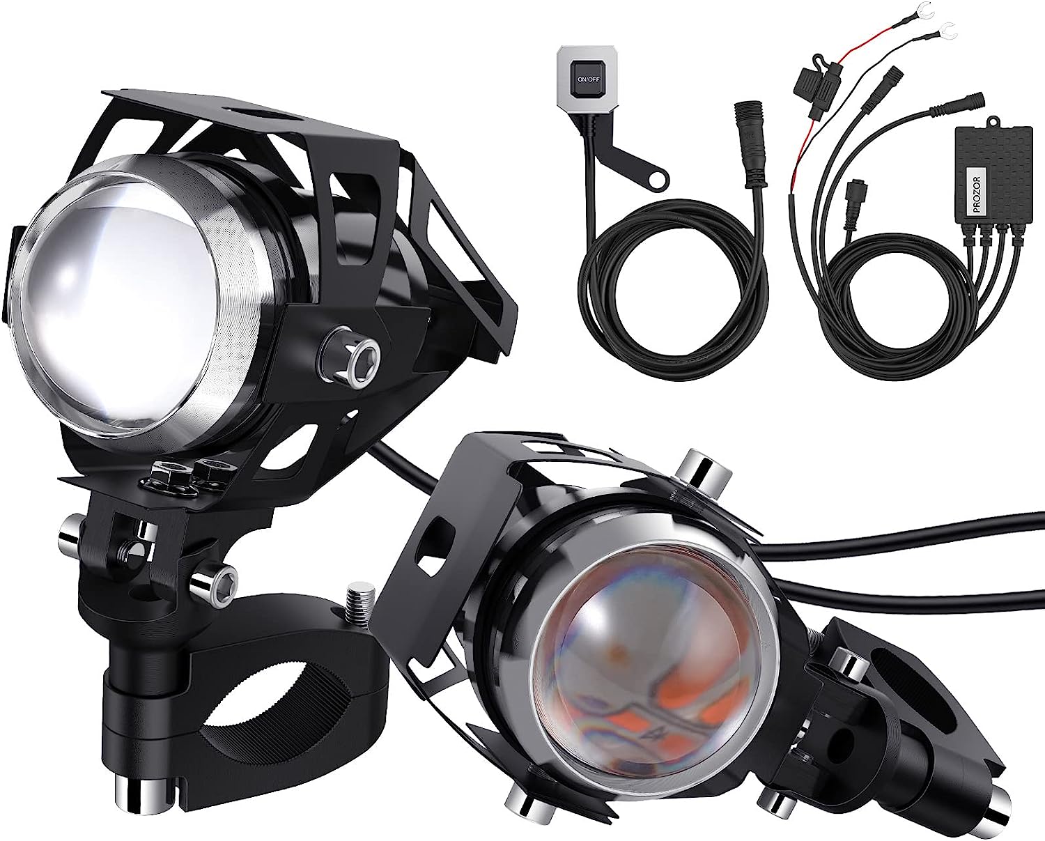 PROZOR 2PCS Motorcycle Headlights 15W U5 3000 Lumen Fog Spot Lights Waterproof
