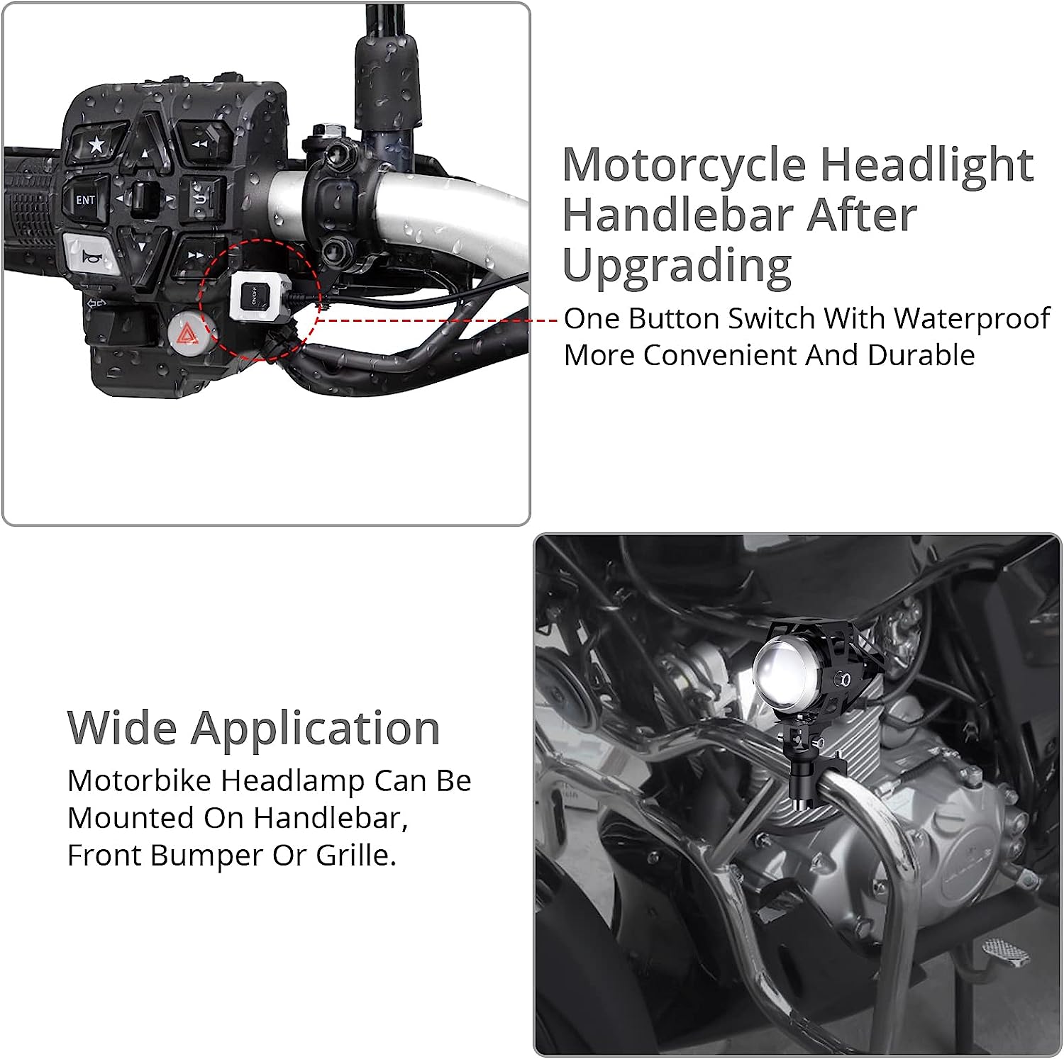 PROZOR 2PCS Motorcycle Headlights 15W U5 3000 Lumen Fog Spot Lights Waterproof