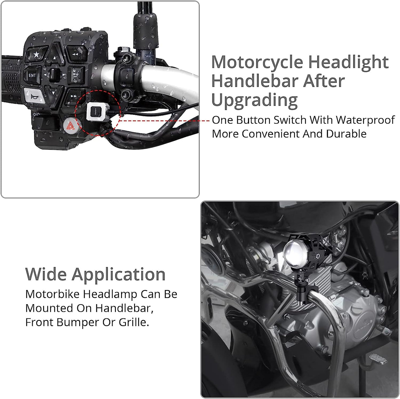 PROZOR 2PCS Motorcycle Headlights 15W U5 3000 Lumen Fog Spot Lights Waterproof