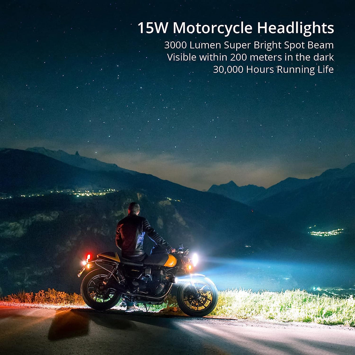 PROZOR 2PCS Motorcycle Headlights 15W U5 3000 Lumen Fog Spot Lights Waterproof