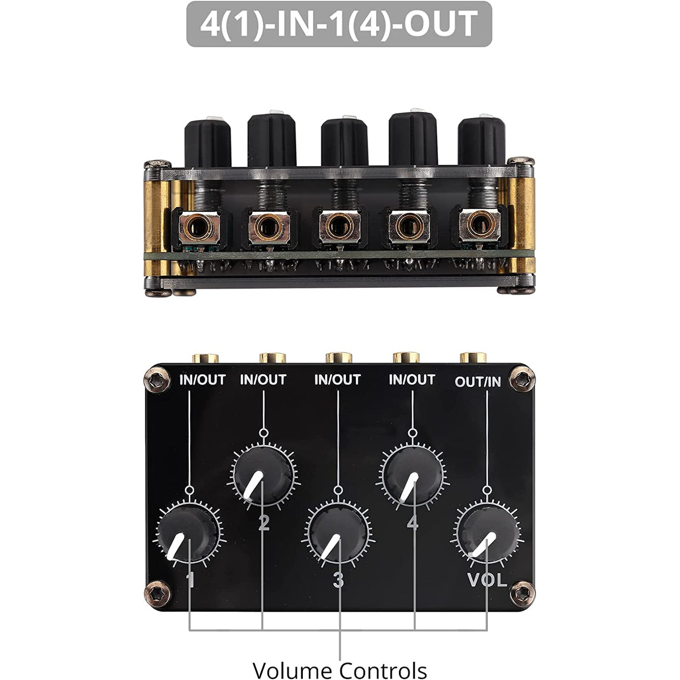 PROZOR 4 Channel Stereo Audio Mixer, 3.5mm Input/Output Mini Passive