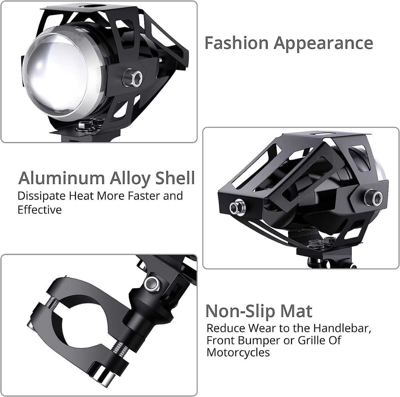 PROZOR 2PCS Motorcycle Headlights 15W U5 3000 Lumen Fog Spot Lights Waterproof