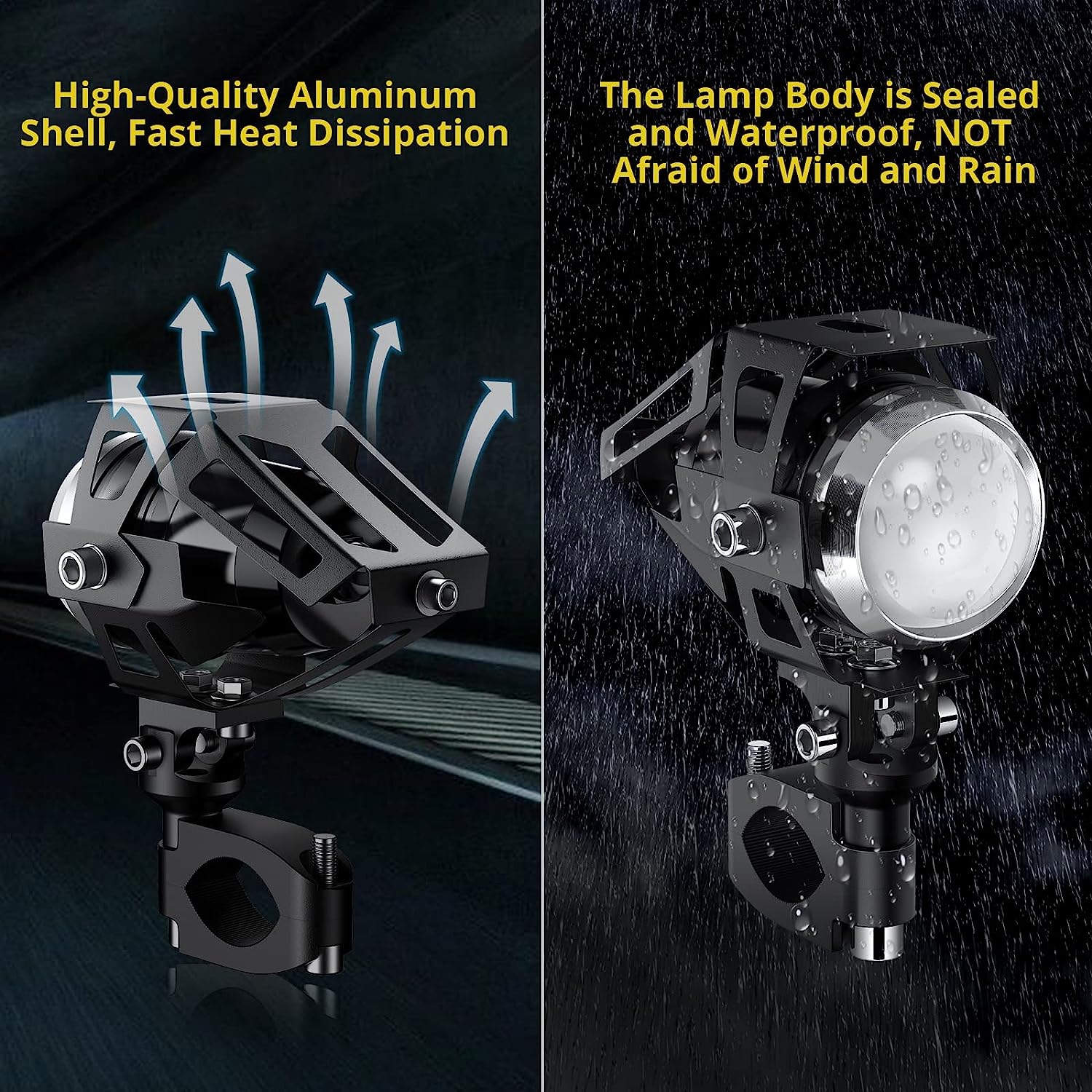 PROZOR Motorcycle Headlights 2PCS IP65 Motorbike LED Fog Spot Lights 15W U5