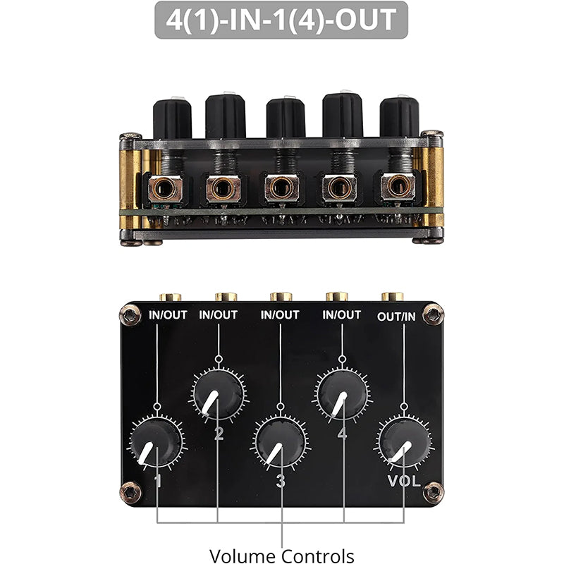 PROZOR 4-Channel 3.5mm Input/Output Mini Stereo Audio Mixer
