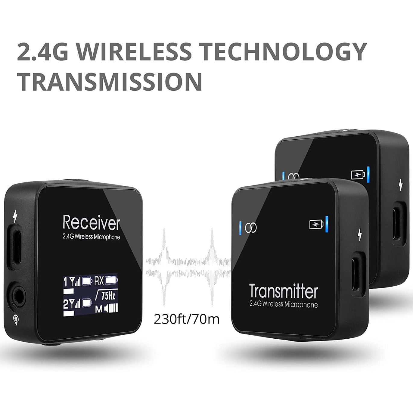 PROZOR 2.4GHz Wireless Lavalier Microphone System with Dual Transmitter & 1 Receiver Kit