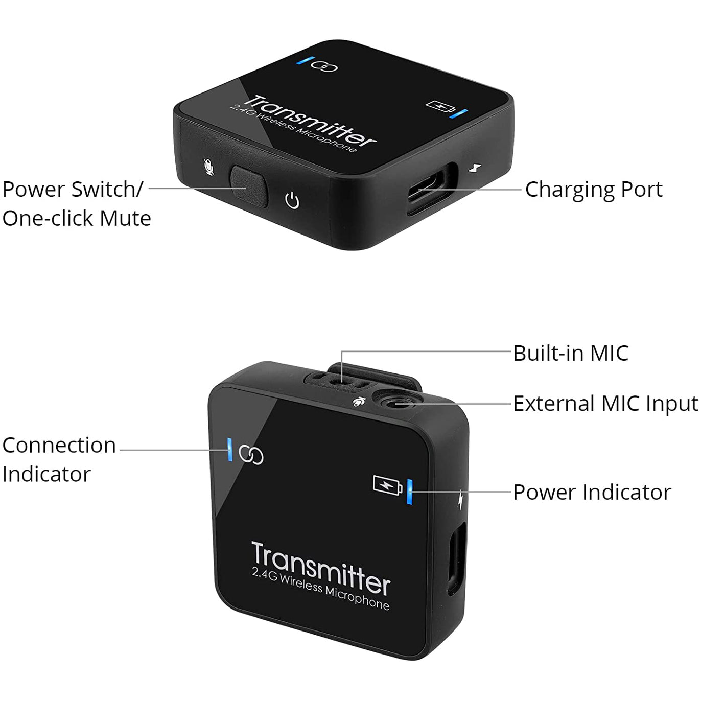 PROZOR 2.4GHz Wireless Lavalier Microphone System with Dual Transmitter & 1 Receiver Kit