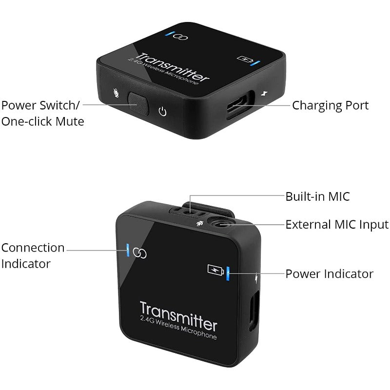 PROZOR 2.4GHz Wireless Lavalier Microphone System with 1 Transmitter & 1 Receiver Kit