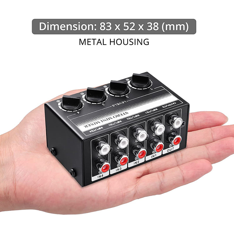 PROZOR 4 Channel Stereo Audio Mixer Metal Shell RCA Input and Output