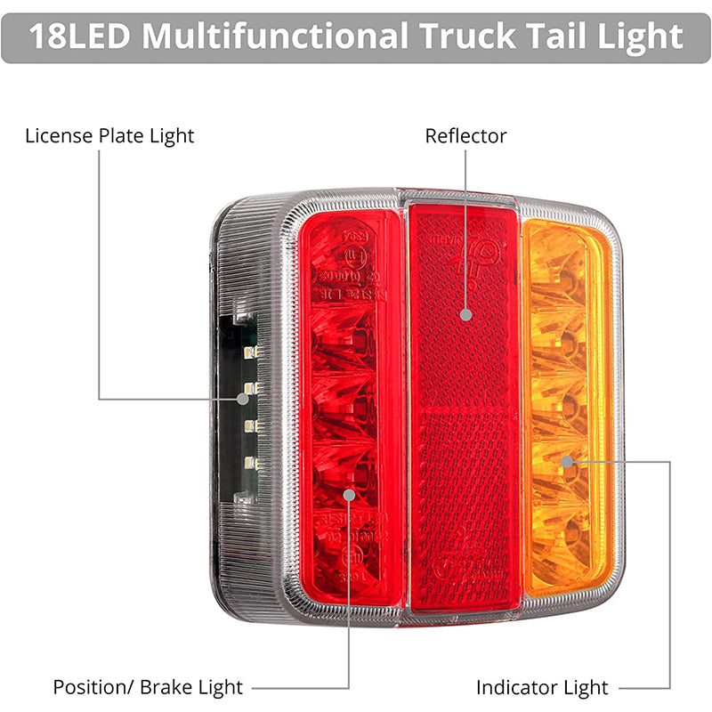 PROZOR 2PCS Tail Lights E-mark E11 Certification Rear Stop Lights 12V 18LEDs