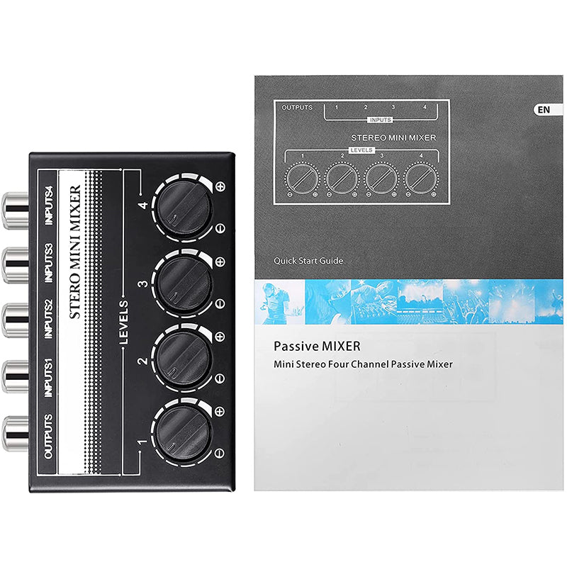 PROZOR 4 Channel Stereo Audio Mixer Metal Shell RCA Input and Output