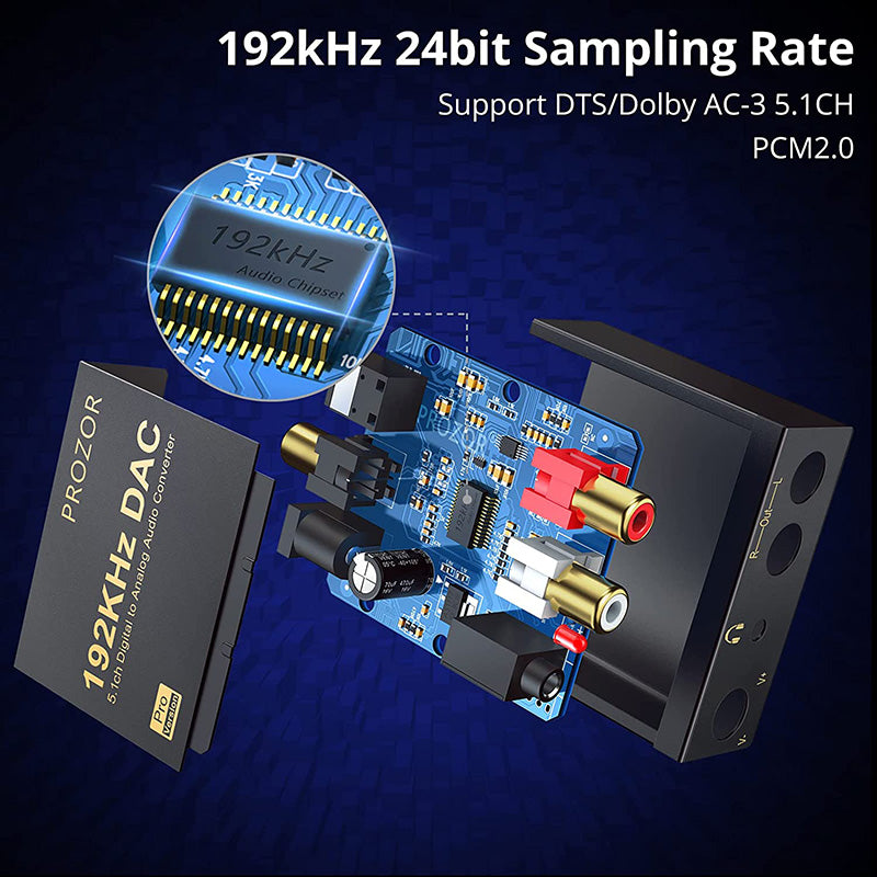 PROZOR 192kHz Digital to Analog Audio Converter Support Dolby AC-3 DTS 5.1CH