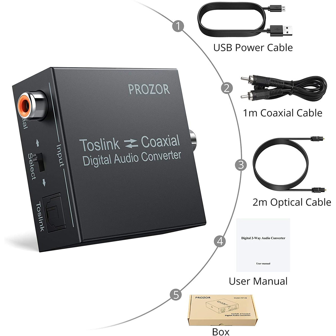 PROZOR Digital Coaxial to Optical SPDIF Toslink Converter