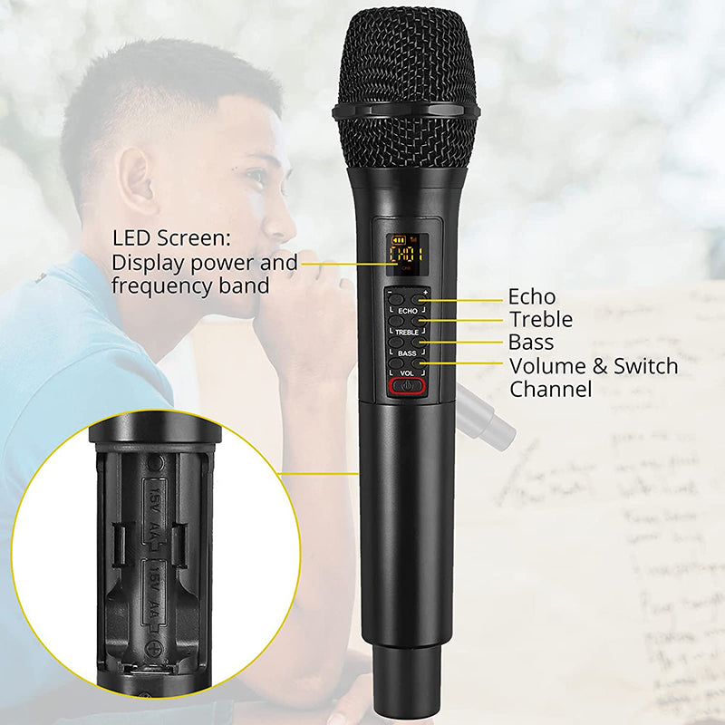 PROZOR Wireless Microphone with Volume Treble Bass Echo Control