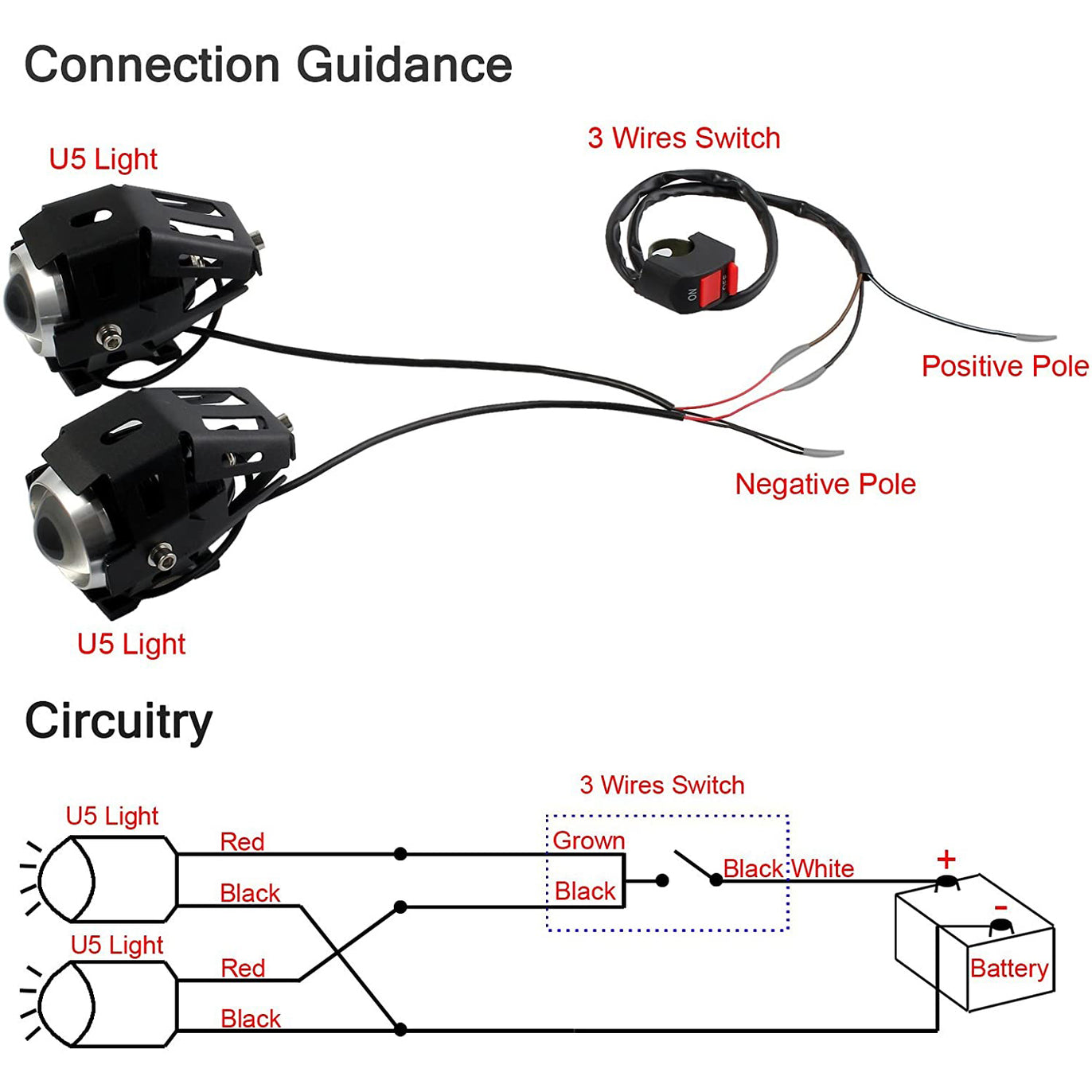 PROZOR LED Motorcycle Headlights & Switch