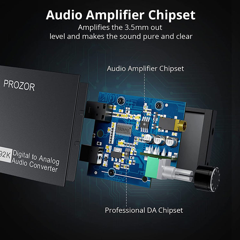 PROZOR 192kHz DAC Digital SPDIF Optical Toslink to 3.5mm Converter