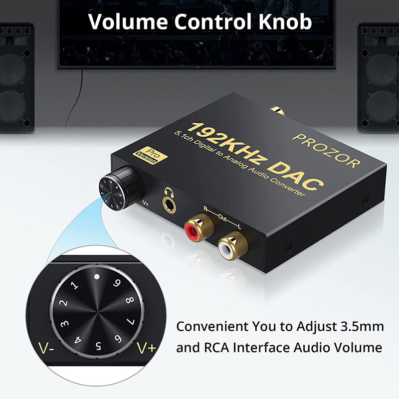 PROZOR 192kHz Digital to Analog Audio Converter Support Dolby AC-3 DTS 5.1CH