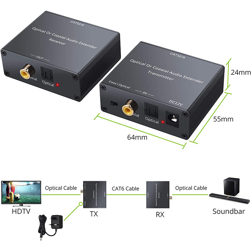 PROZOR Digital Audio Extender Coaxial SPDIF Optical Toslink Extender