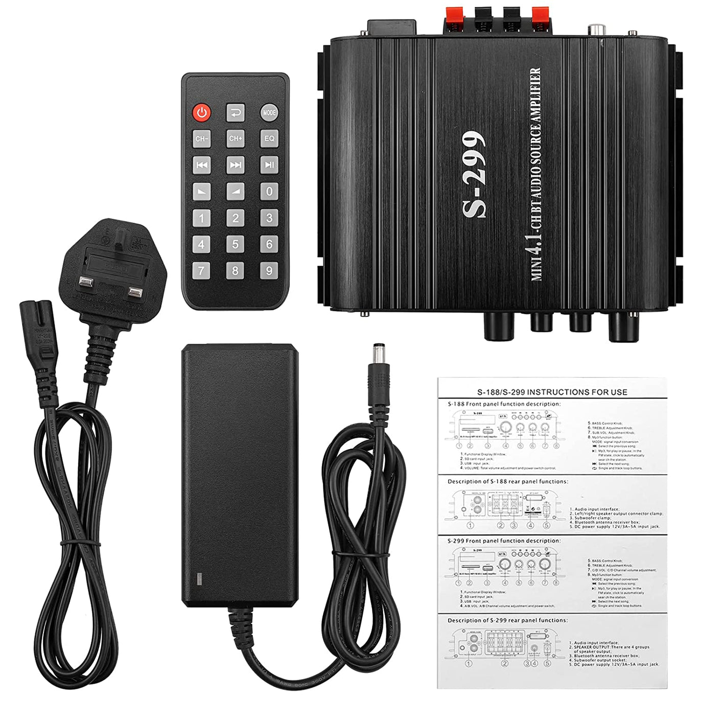 PROZOR Mini Bluetooth Amplifier 4.1-CH Hi-Fi Stereo Amplifiers with Bluetooth 5.0