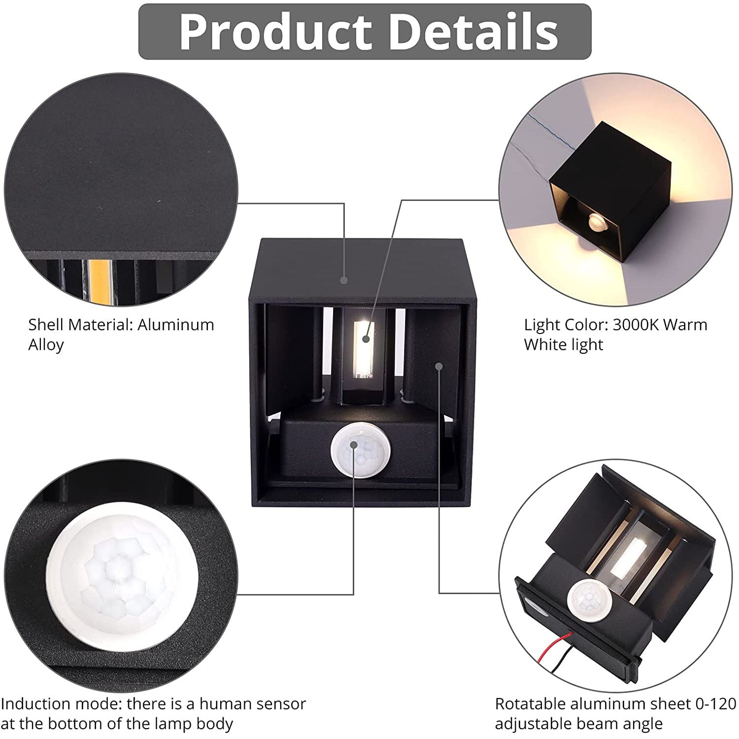 PROZOR 2PCS Outdoor LED Wall Lights