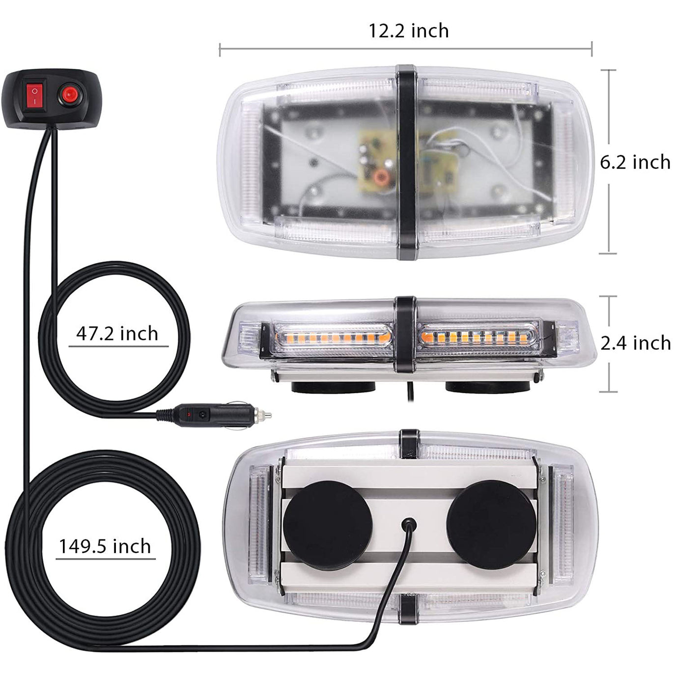 PROZOR 54LED 12V 24V Waterproof Strobe Warning Light