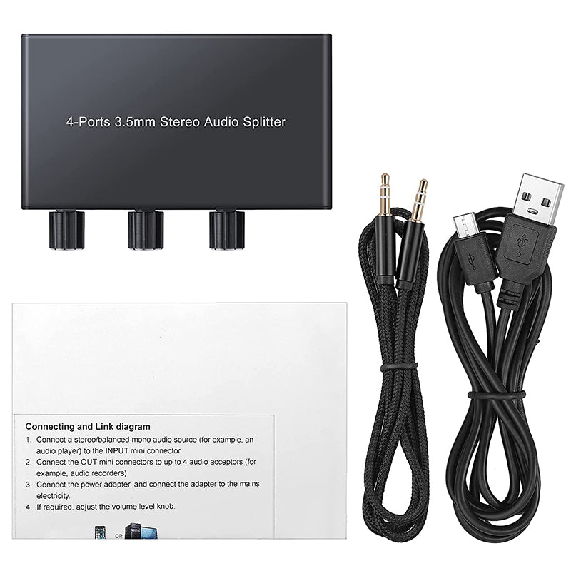PROZOR 3.5mm Stereo Audio Splitter Support 1 In 4 Out