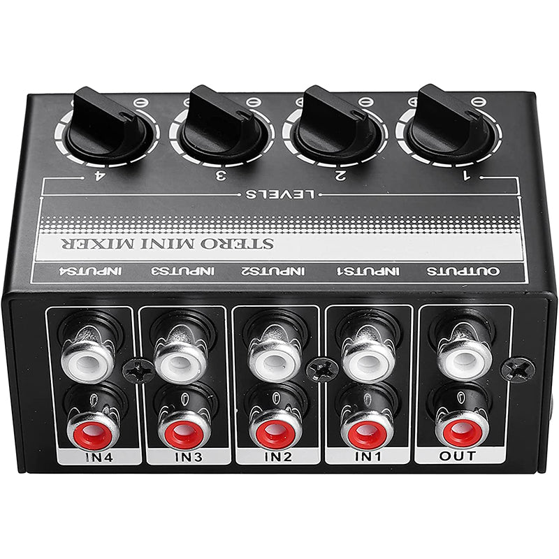 PROZOR 4 Channel Stereo Audio Mixer Metal Shell RCA Input and Output