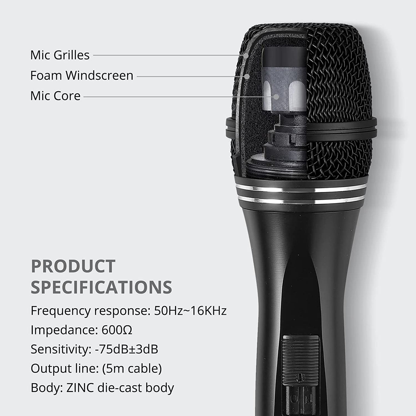 PROZOR Dynamic Karaoke Microphone with 16.4ft XLR Cable