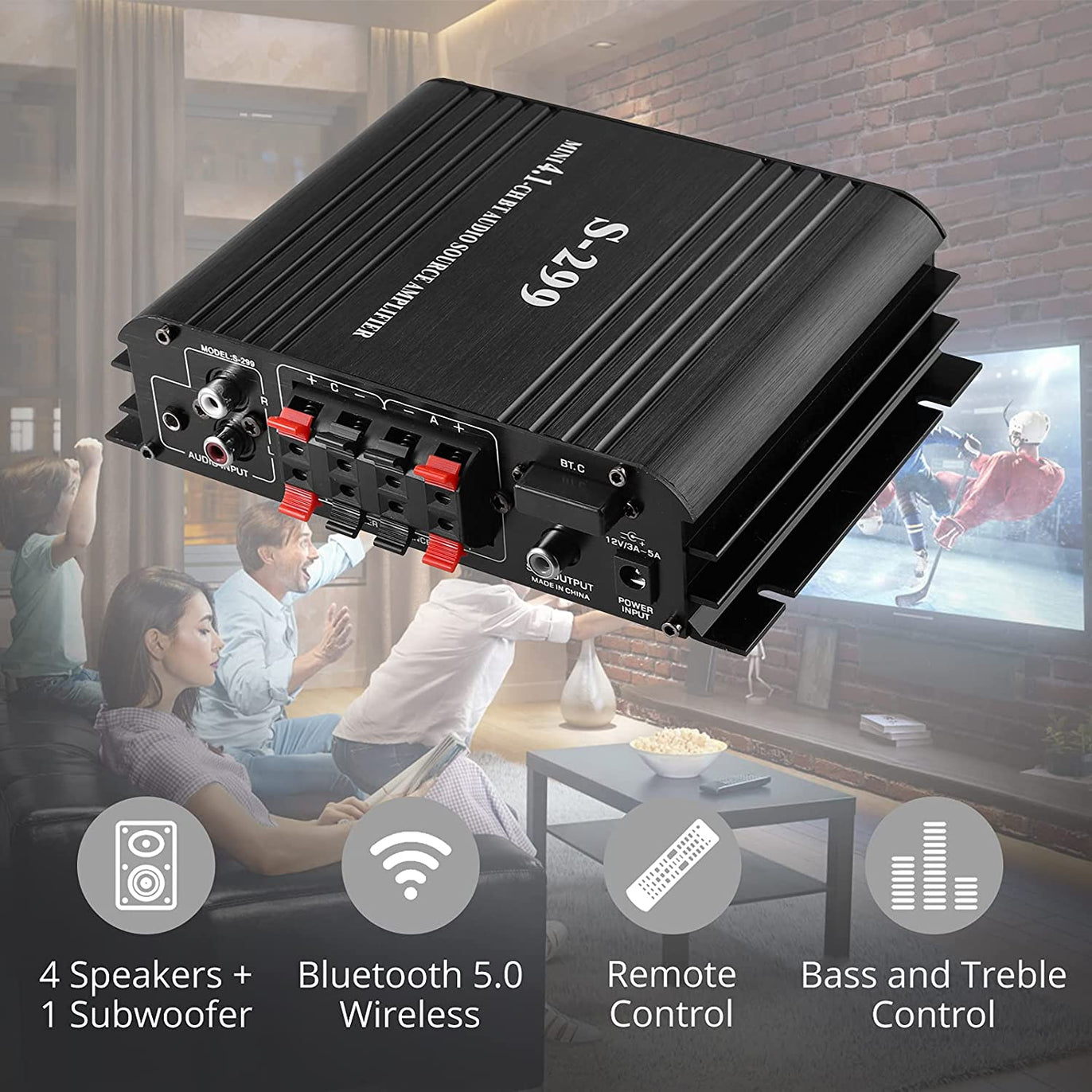PROZOR Mini Bluetooth Amplifier 4.1-CH Hi-Fi Stereo Amplifiers with Bluetooth 5.0