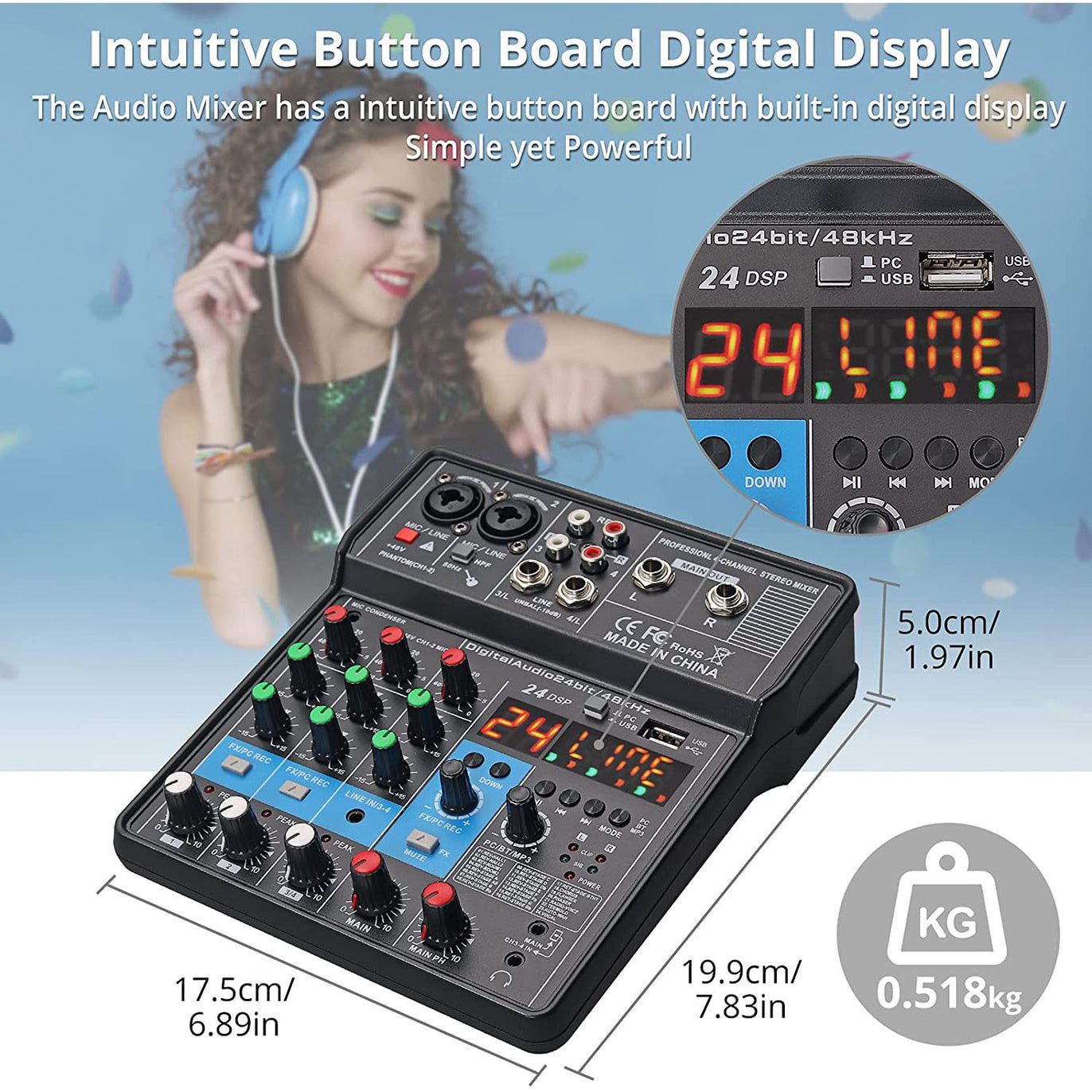 PROZOR 4-Channel Audio Mixer