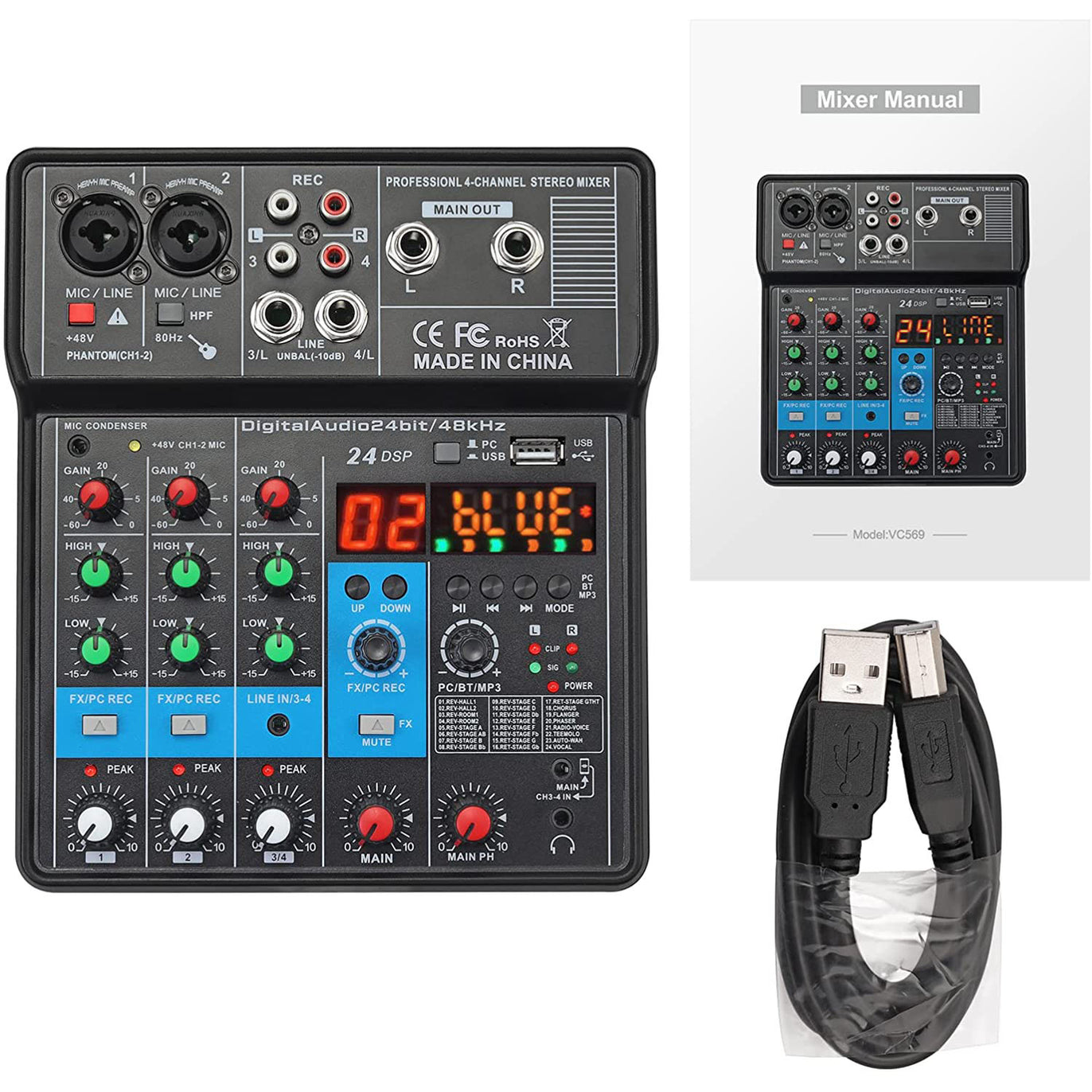 PROZOR 4-Channel Audio Mixer