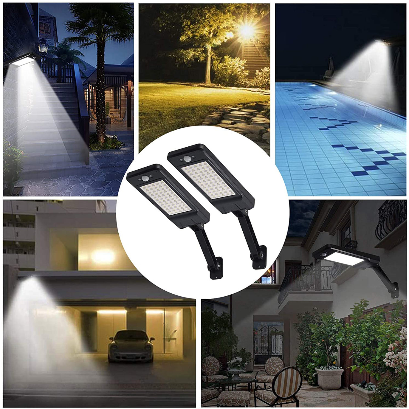 PROZOR Solar Outdoor Lights 2PCS 60 LED Remote Control Lights