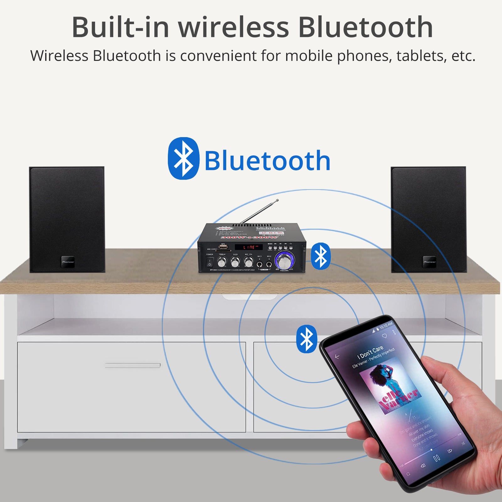 PROZOR Bluetooth Stereo Audio Amplifier 300 W + 300 W Audio Amplifier Mini Digital Audio Amplifier HiFi Music SD USB FM 12 V/220 V with IR Remote Control