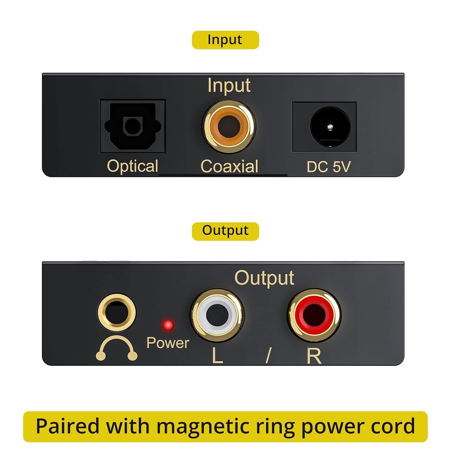 PROZOR 192Khz Digital-to-Analog Audio Converter, 5.1CH Optical/Toslink/SPDIF to RCA/3.5mm Adapter with Magnetic Ring Power Cord, Plastic Audio Accessory for HDTVs, Blu-Ray DVD, PS3, PS4