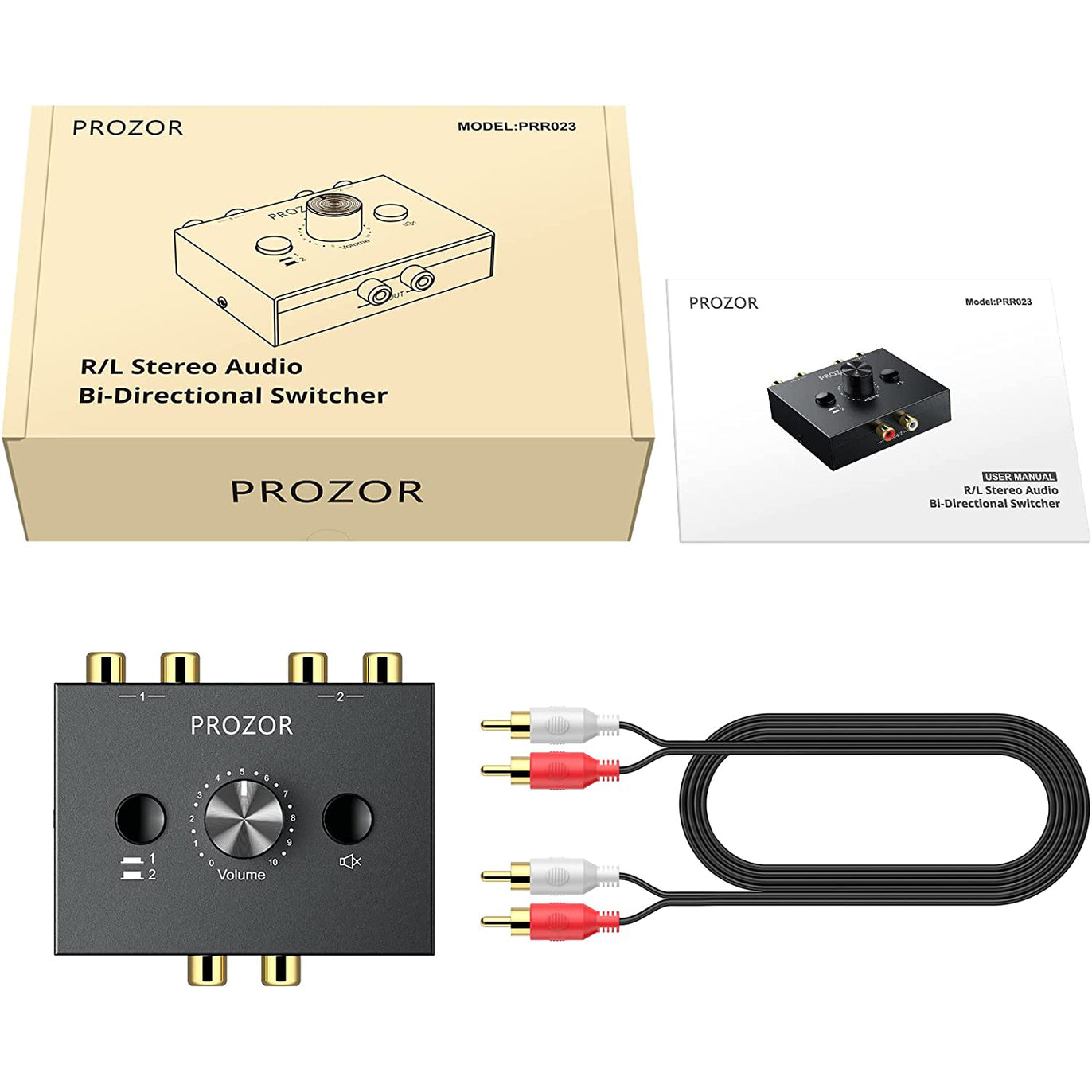 PROZOR 2 in 1 Out R/L Stereo Audio Switch 1 in 2 Out Stereo Audio Splitter