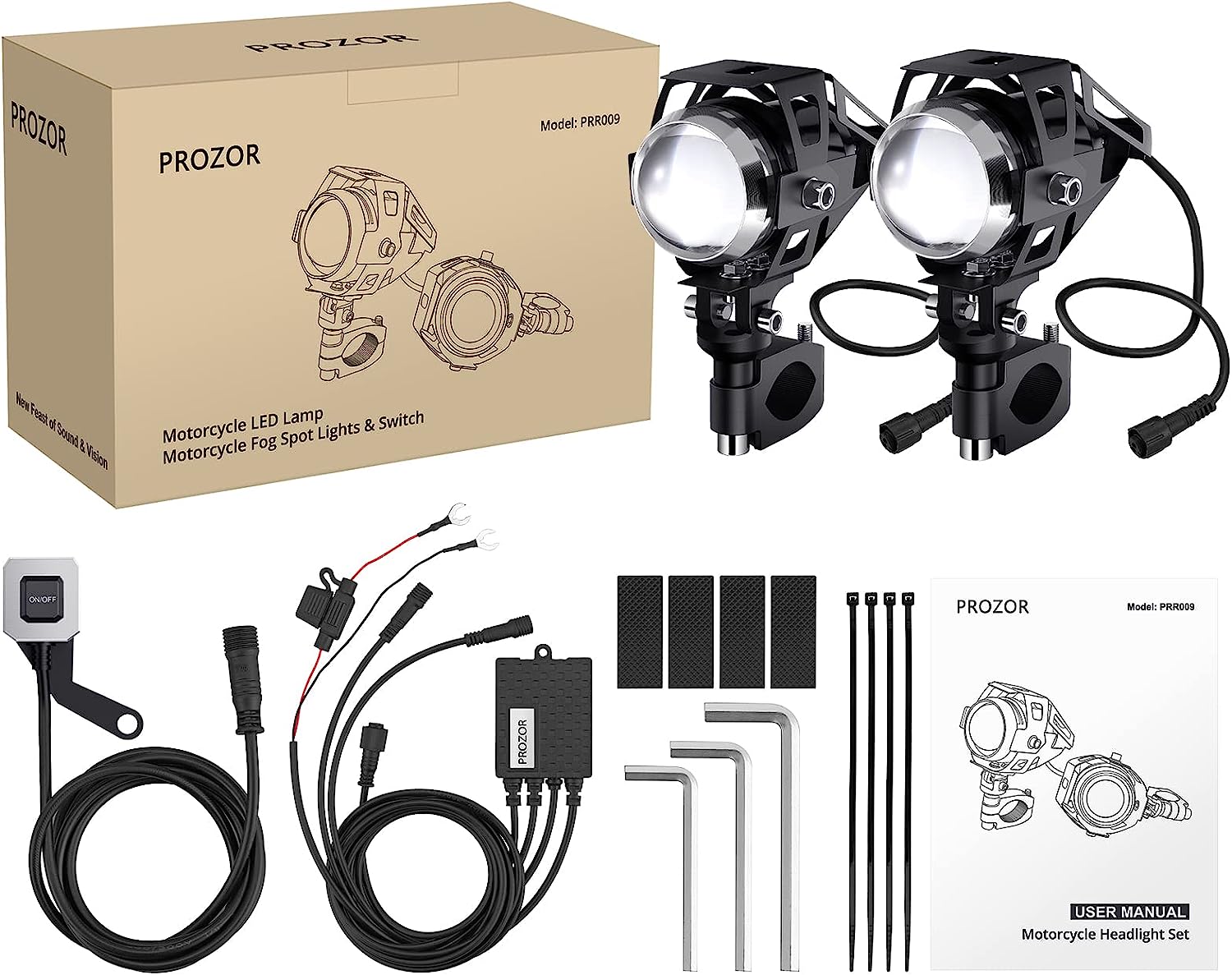 PROZOR 2PCS Motorcycle Headlights 15W U5 3000 Lumen Fog Spot Lights Waterproof