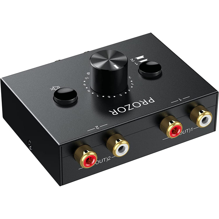 PROZOR 2 in 1 Out R/L Stereo Audio Switch 1 in 2 Out Stereo Audio Splitter