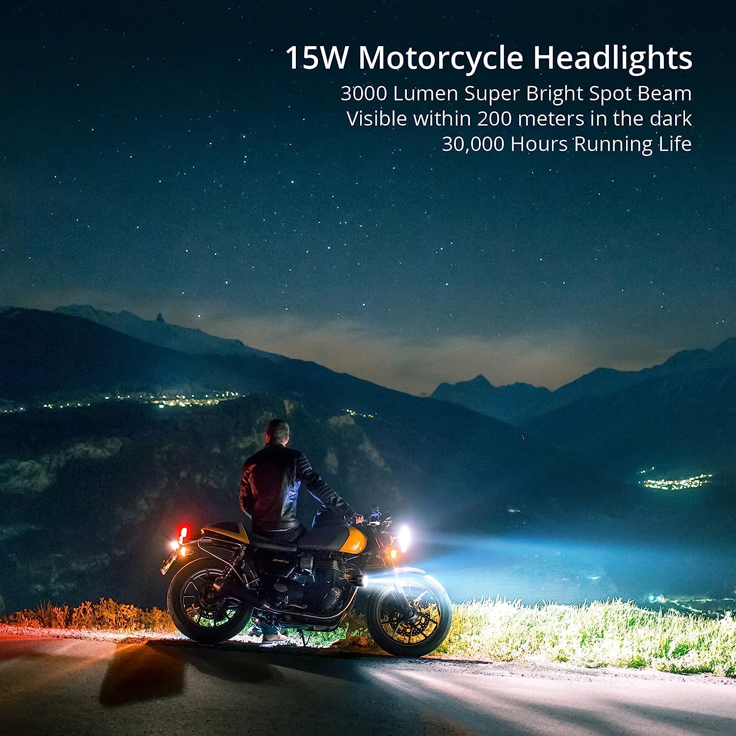 PROZOR 2PCS Motorcycle Headlights 15W U5 3000 Lumen Fog Spot Lights Waterproof