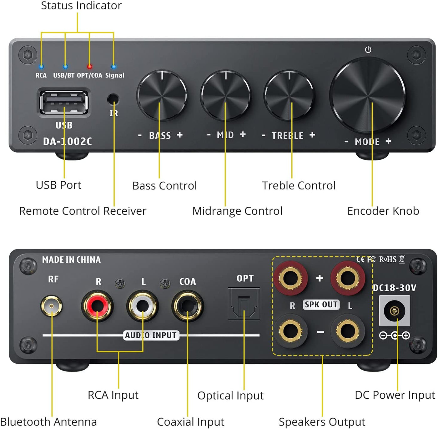 PROZOR 192kHz HiFi Bluetooth Digital Stereo Power Audio Amplifier