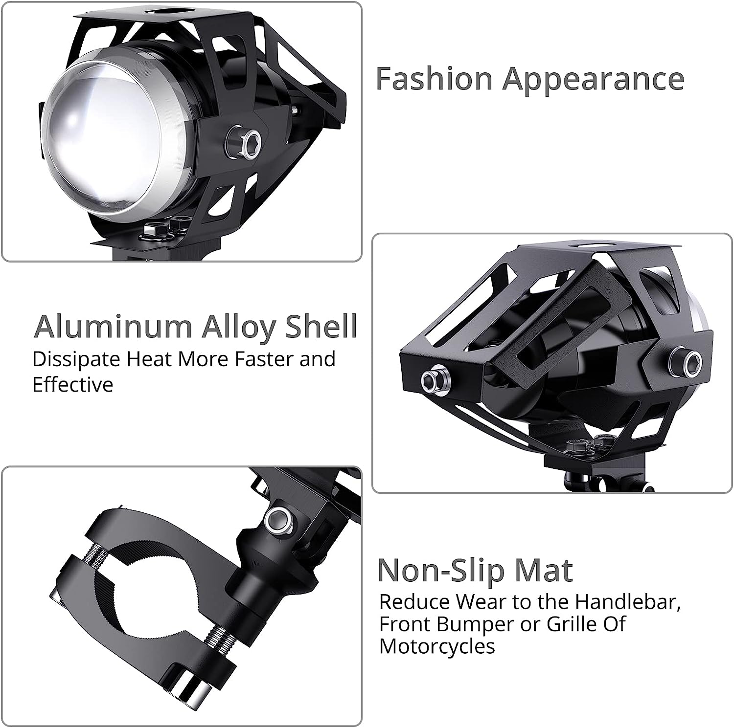 PROZOR 2PCS Motorcycle Headlights 15W U5 3000 Lumen Fog Spot Lights Waterproof