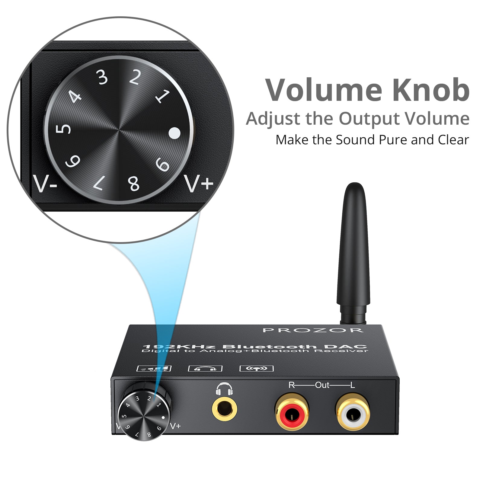 PROZOR 192kHz DAC Converter Volume Adjustable with Bluetooth 5.0 Receiver