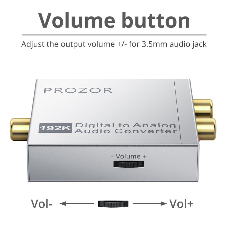 PROZOR Convertisseur DAC 192 kHz Volume réglable avec récepteur Bluetooth  5.0 Adaptateur Audio SPDIF Optique coaxial Toslink ver186