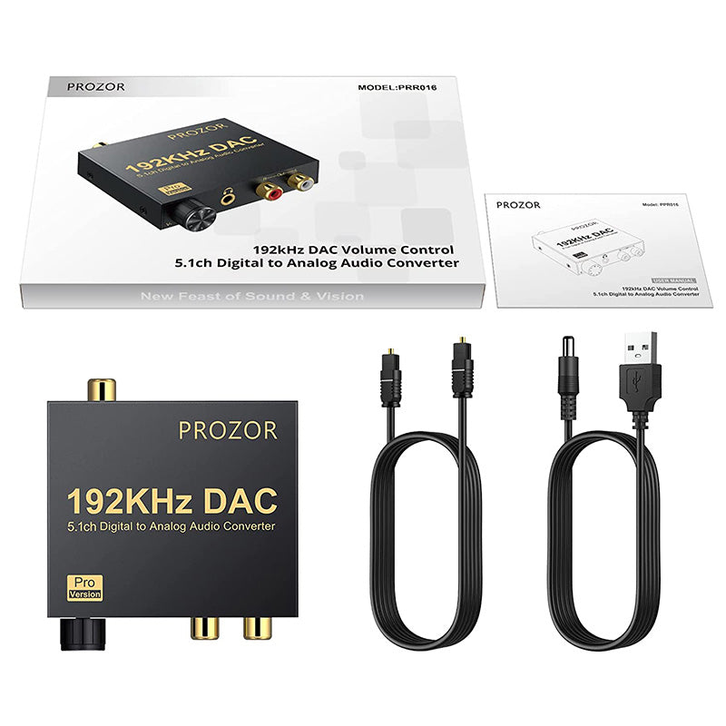 PROZOR 192kHz Digital to Analog Audio Converter Support Dolby AC-3 DTS 5.1CH
