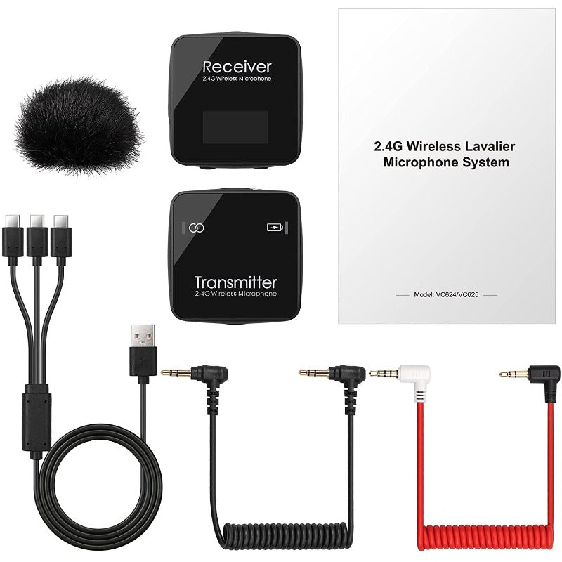 PROZOR 2.4GHz Wireless Lavalier Microphone System with 1 Transmitter & 1 Receiver Kit