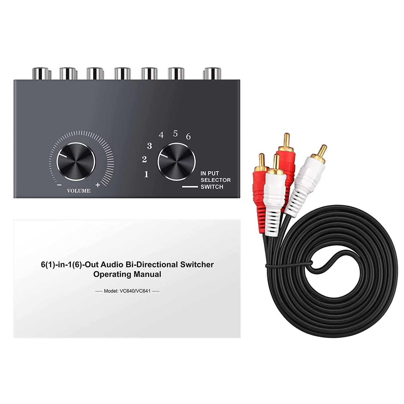 PROZOR Bi-Directional RCA Audio Switcher No External Power 6(1)-in-1(6)-Out
