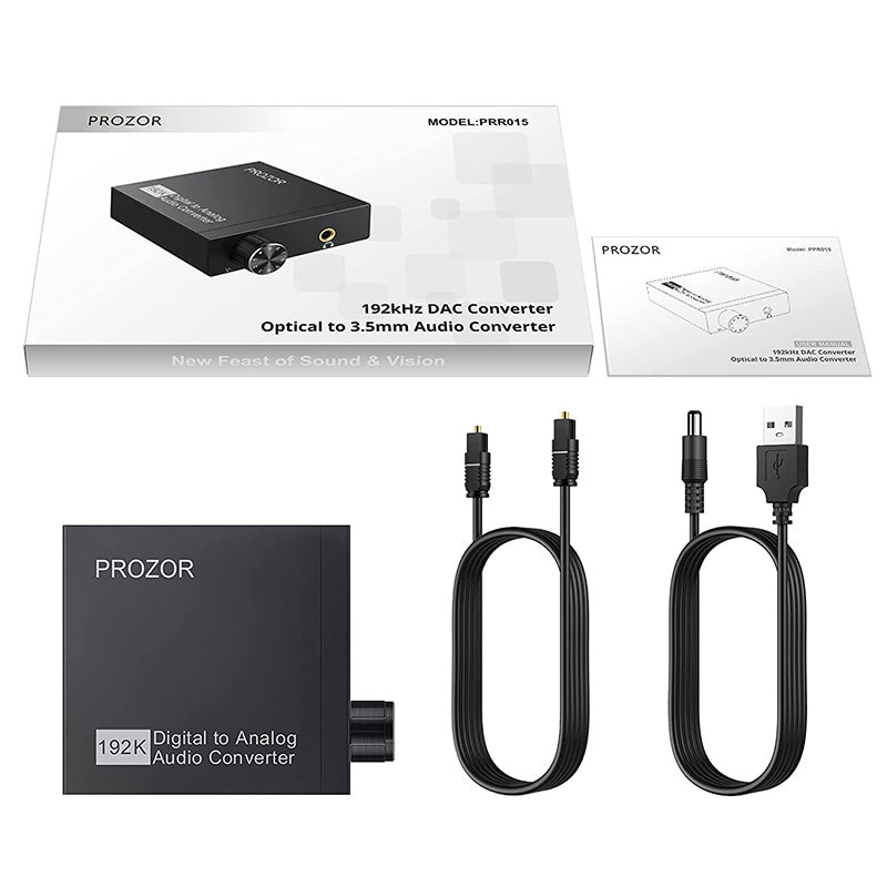 PROZOR 192kHz DAC Digital SPDIF Optical Toslink to 3.5mm Converter