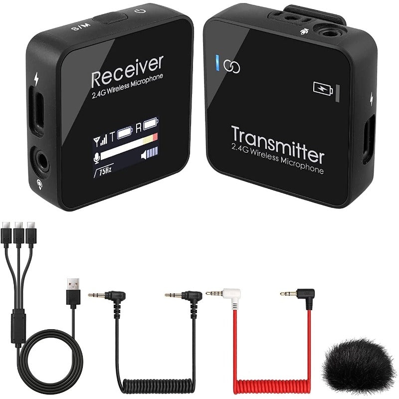 PROZOR 2.4GHz Wireless Lavalier Microphone System with 1 Transmitter & 1 Receiver Kit
