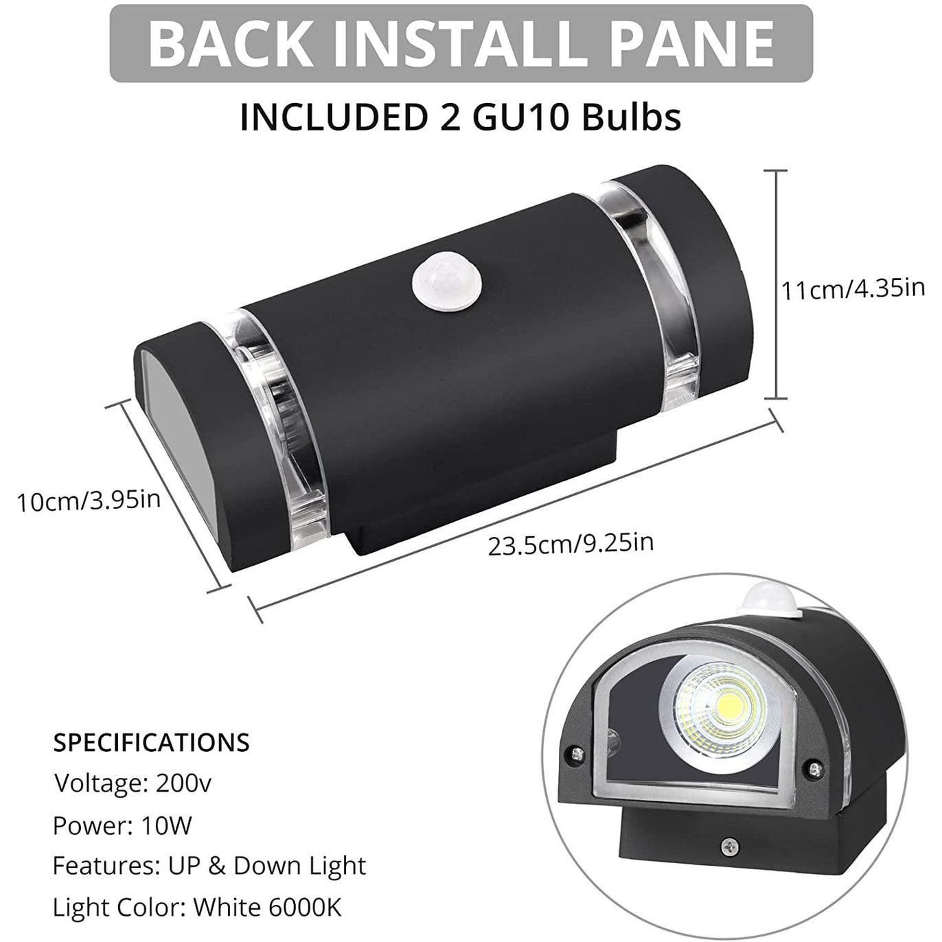 PROZOR Motion Sensor Wall Light with 2 GU10 5W Cool White