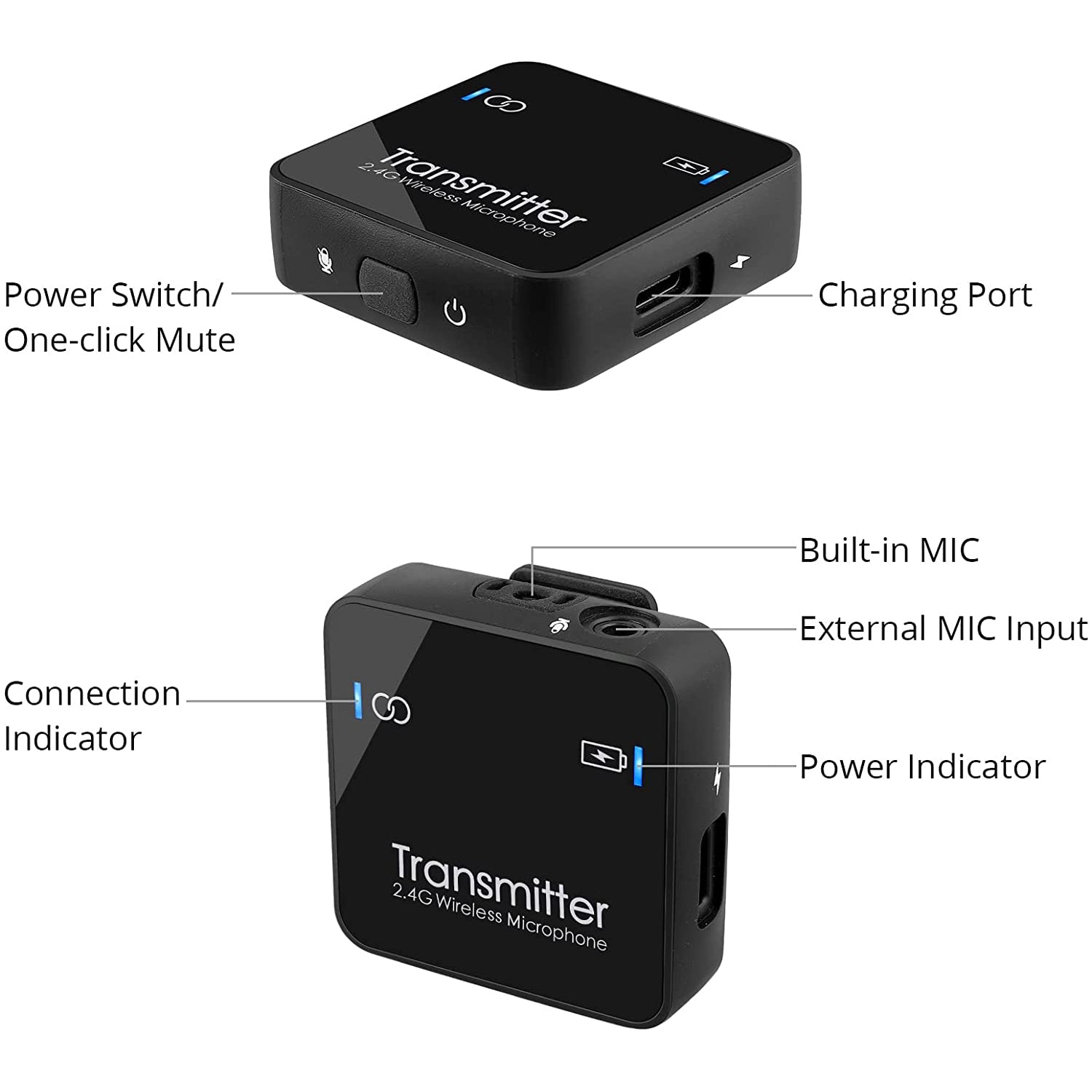 PROZOR 2.4GHz Wireless Lavalier Microphone System with Dual Transmitter & 1 Receiver Kit